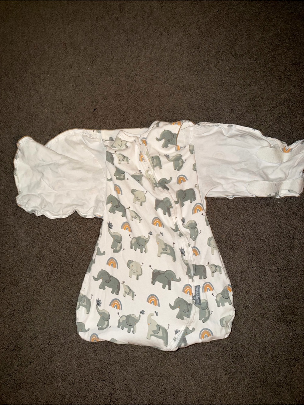 Unbranded White Baby Swaddle Gown with Gray Elephant Print